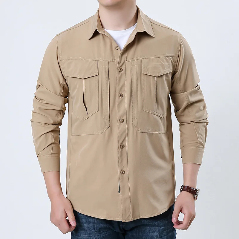 

Men's Versatile Long-Sleeve Casual Shirt Workwear-Style Lightweight Spring-Autumn Top Big-Sized Collar-Up Stylish Coat