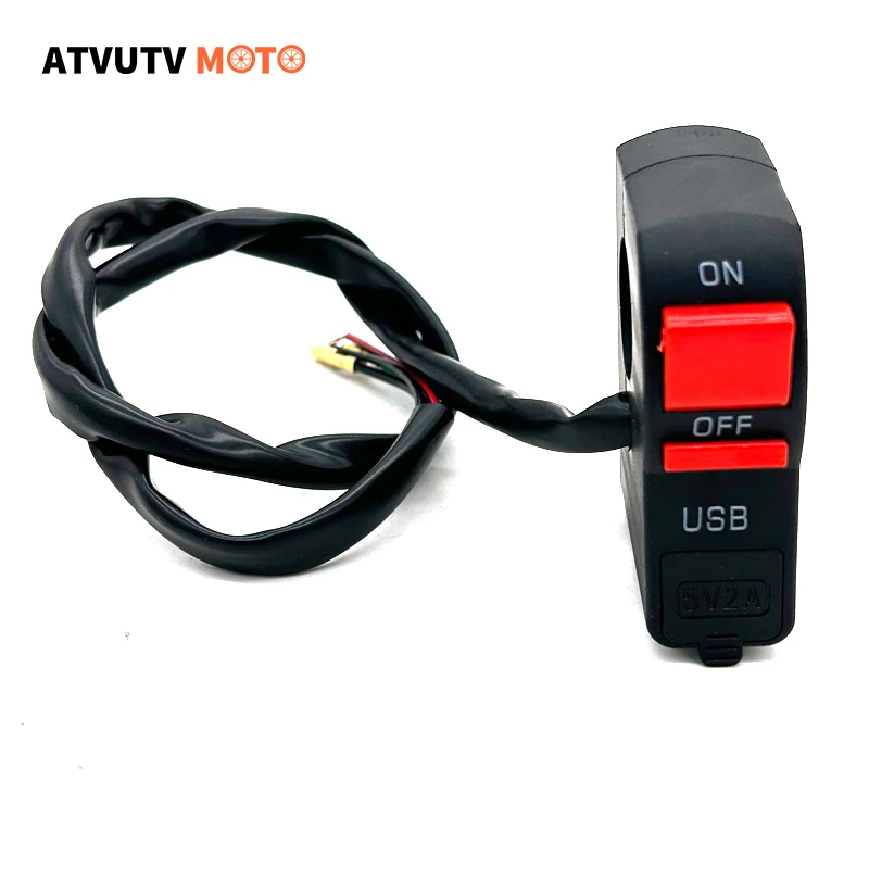 22mm 7/8" 2A 5-12V Universal Motorrad Lenker Lichtschalter Start Flammendurchschlag EIN AUS-Taste mit USB-Ladegerät mit Anzeige