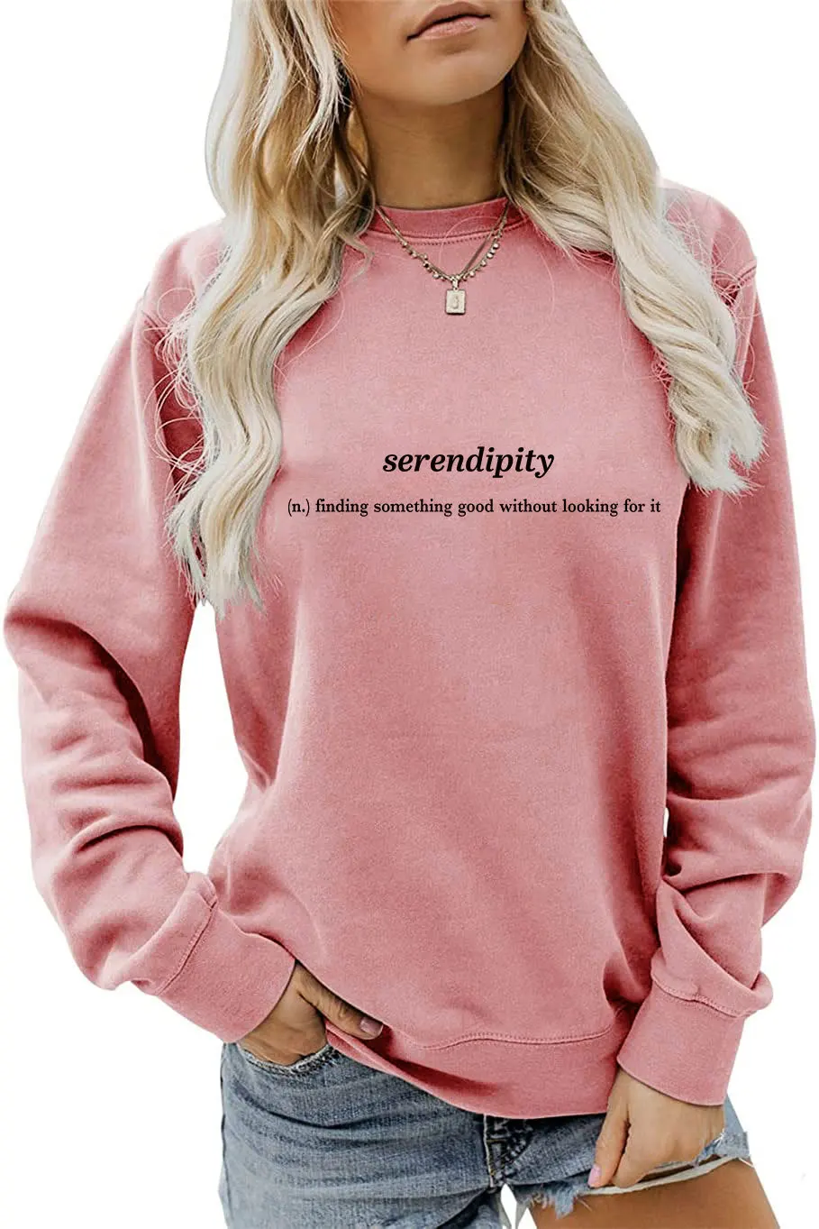 Fall new women\'s crew-neck hoodie SERENDIPITY letter print casual loose long-sleeved top with all fashion pullover