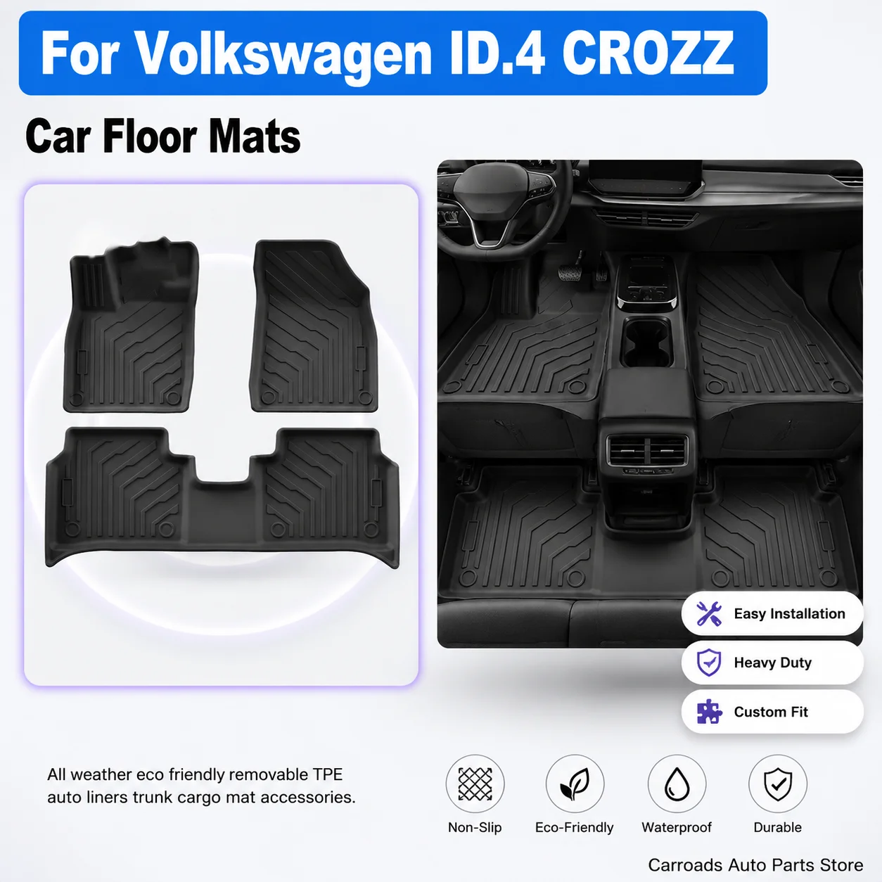  (LHD)For Volkswagen ID.4 CROZZ Car Floor Mats All Weather Eco Friendly Removable TPE Auto Liners Trunk Cargo Mat Accessories