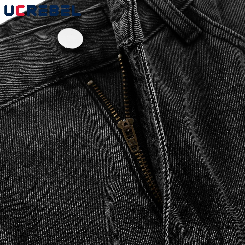 Lightning Texture Washed Distressed Jeans Heren Retro High Street Pocket Loose Denim Flare Broek Heren