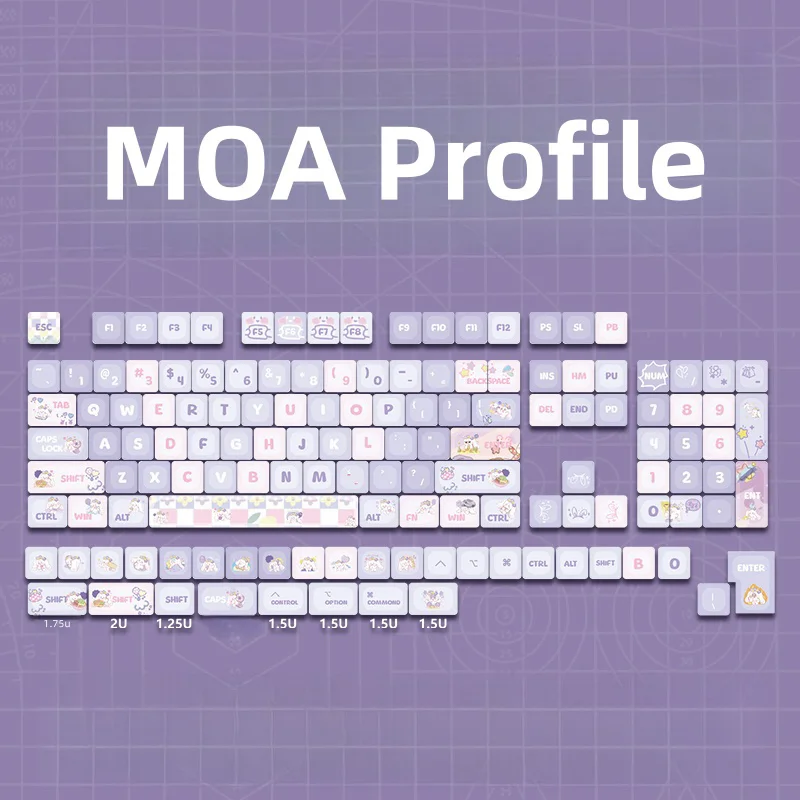 Moa/Cherry Profile Purper Rabbt Keycaps Big Set Dye-Sub Alice Iso Lay-Out Toets Caps Voor Mechanische Keyboard Wooting 75 Hi75