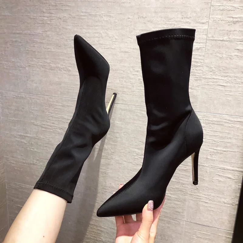 

Spring and autumn of 2025 New elastic women's boots, high-heeled boots, pointed toe European and American ankle boots