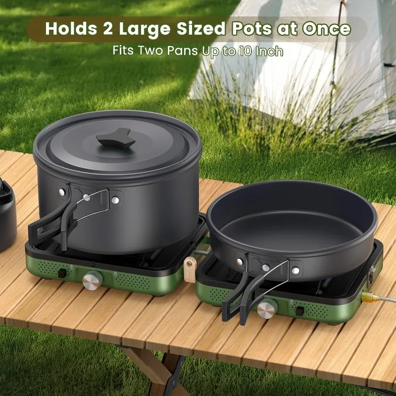 

2-Burner Foldable Camping Stove with Griddle (Textured & Smooth) and Carrying Bag, Portable Propane Camp Stove