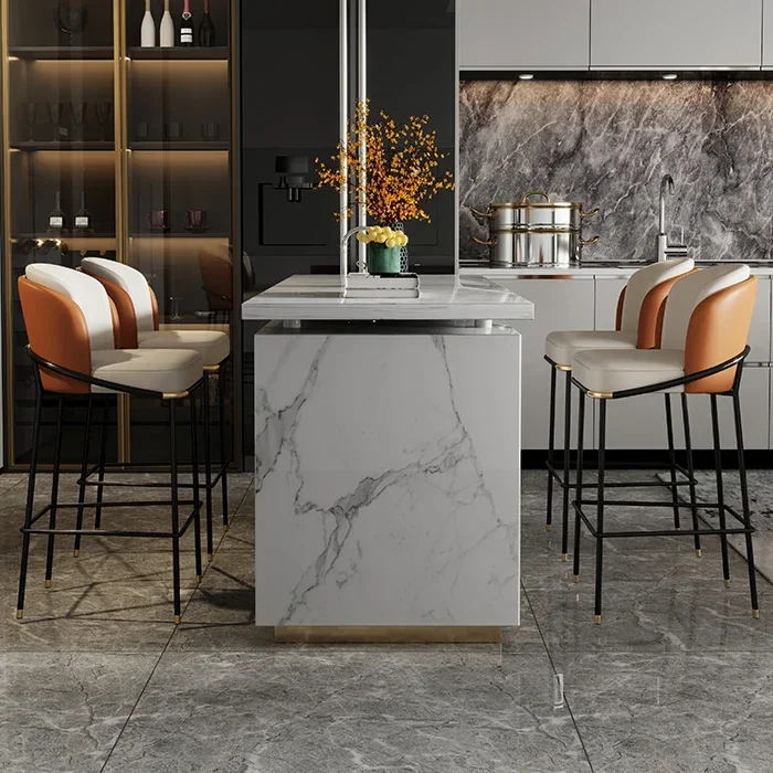 l # Oturma odası için turuncu yastık metal ayak taburesi bar taburesi modern lüks bar sandalyesi