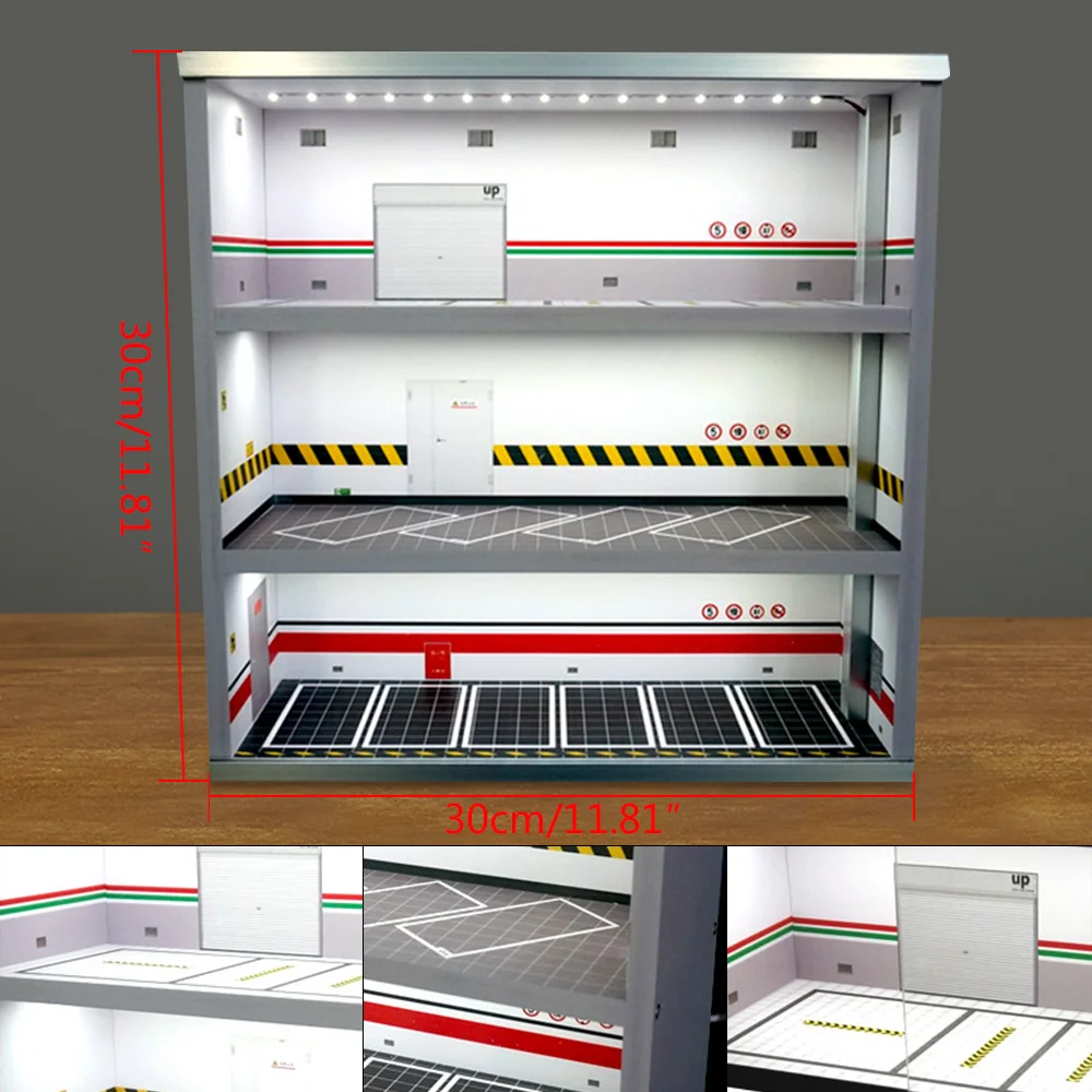 1: 64 Model Display Cabinet with LED Lighting 3-Layers Car Parking Display Case Car Collection Display Box Delicate Model