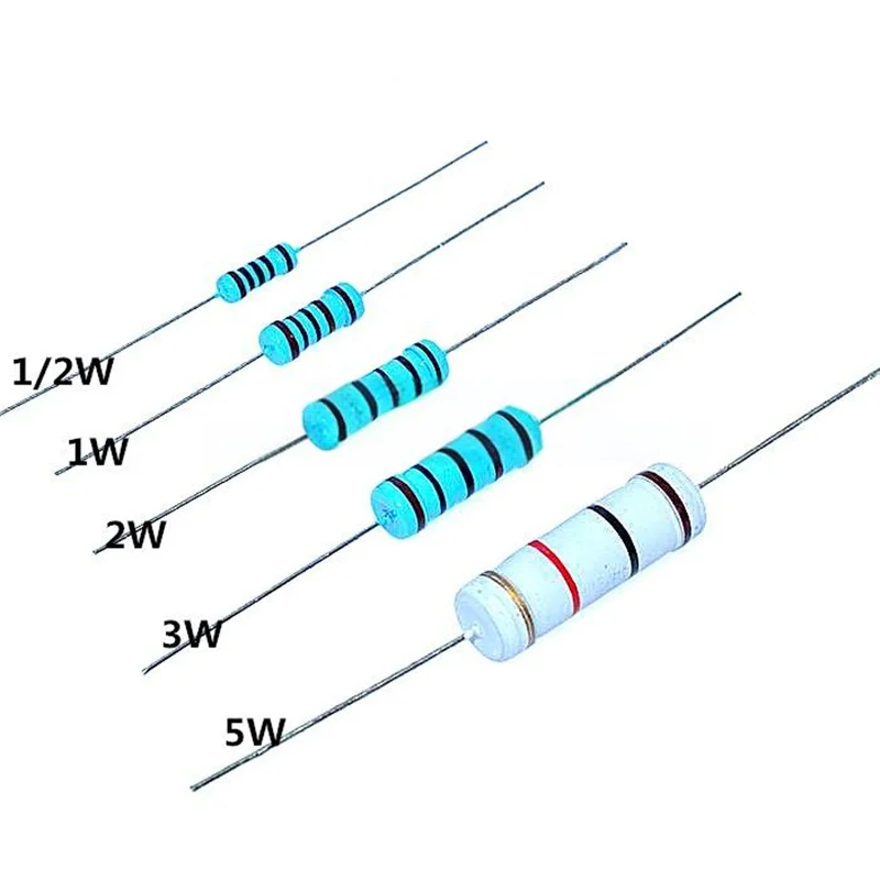 20PCS 2W Metal Film Resistors 1% 5.1 51R 510R 5.1K 51K 510K 5.1M Ohm Precision 1% Color-Coded Resistors