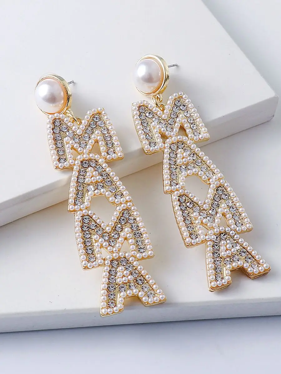 Juran Rhinestone Decor Letter Drop Earrings