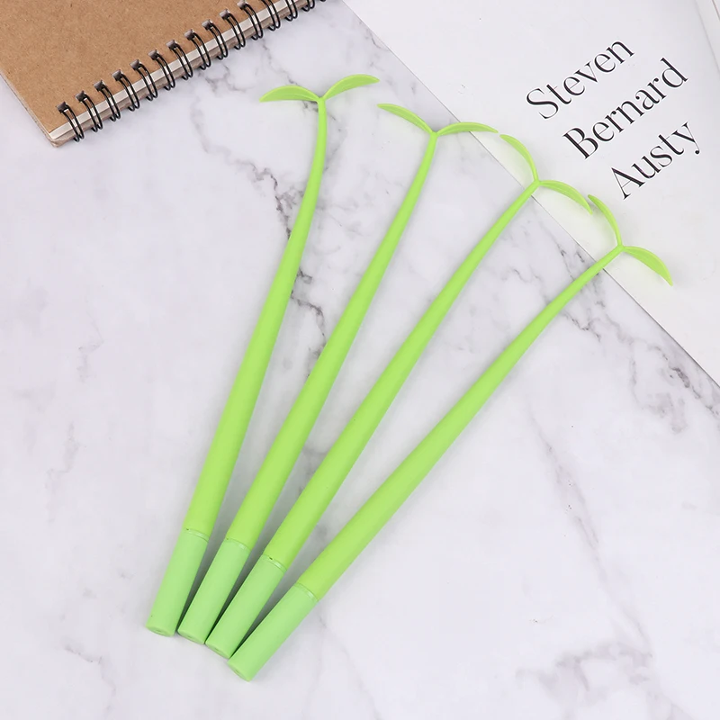 4Pcs 0.5MM Black Ink Lucky Leaf Lovely Gel Pen Green Leaf Writing Signature Pen For Students School Office Writing Supplies