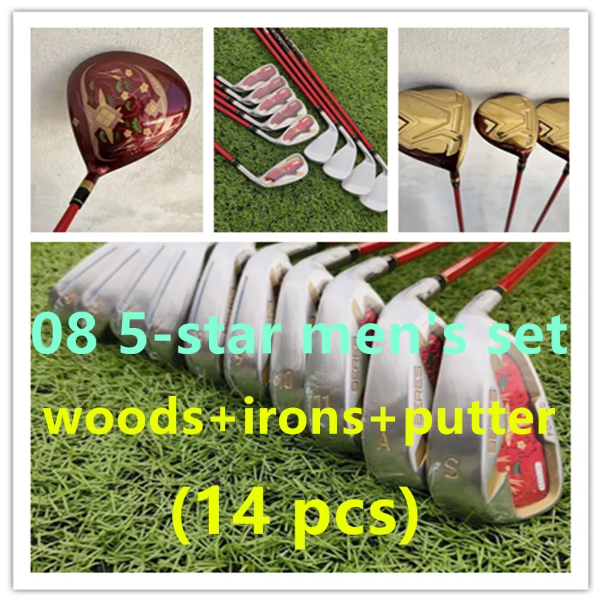 

Клюшки для гольфа 08 Набор клюшек для гольфа с 5 звездами водитель+дерево+железо+нажимные (14 шт.) с чехлом на голову без сумки