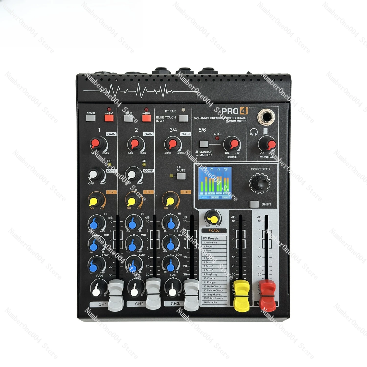 

4-Channel Mini Mixer | Bluetooth Reverb Effects | Karaoke Recorder | Home/Stage Audio Console