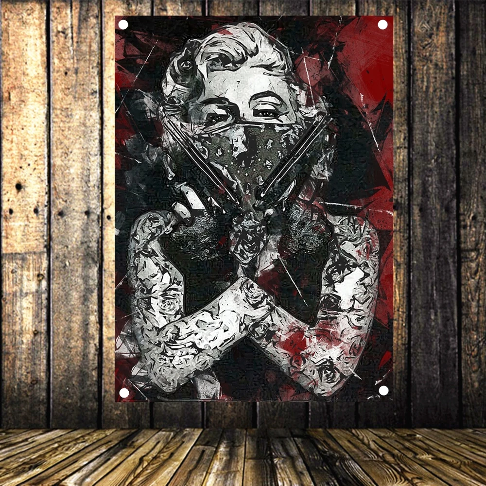 Female Killer Wall Decor Banner Hanging Flag Canvas Painting Tattoo Art Poster & Prints Wall Sticker Tapestry Indoor Decor Mural