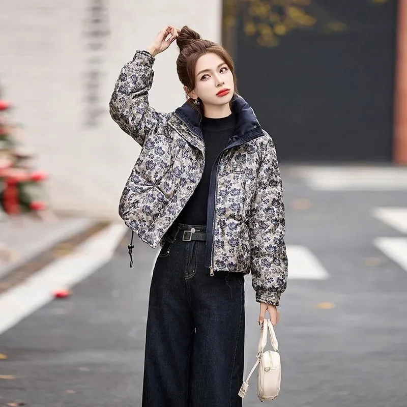 고품질 꽃 다운 코트 여성 파카 2025 겨울 새로운 짧은 면화 패딩 자켓 한국 Outwear Fried Street 여성 Overwear
