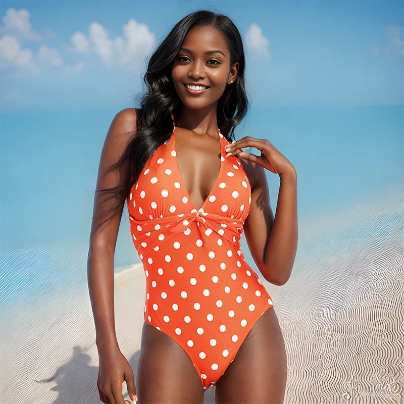 แฟชั่นผู้หญิงโบว์ชุดว่ายน้ํา one piece ใหม่ Polka dot พิมพ์ชุดว่ายน้ํา push up ชุดว่ายน้ําหญิง beachwear Monokini Bodysuits