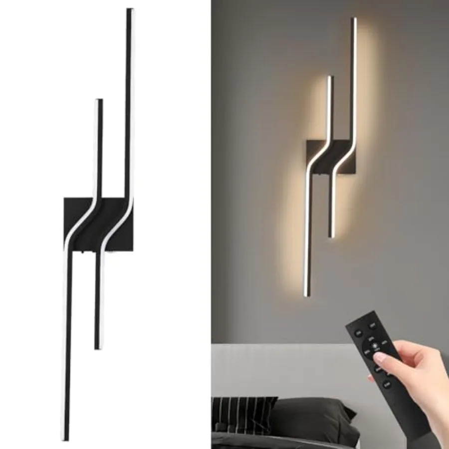 

Modern Battery Operated Wall Sconces, 12000mah Wireless Wall Sconces with Remote, Rechargeable Black Wall Lights for wall Decor