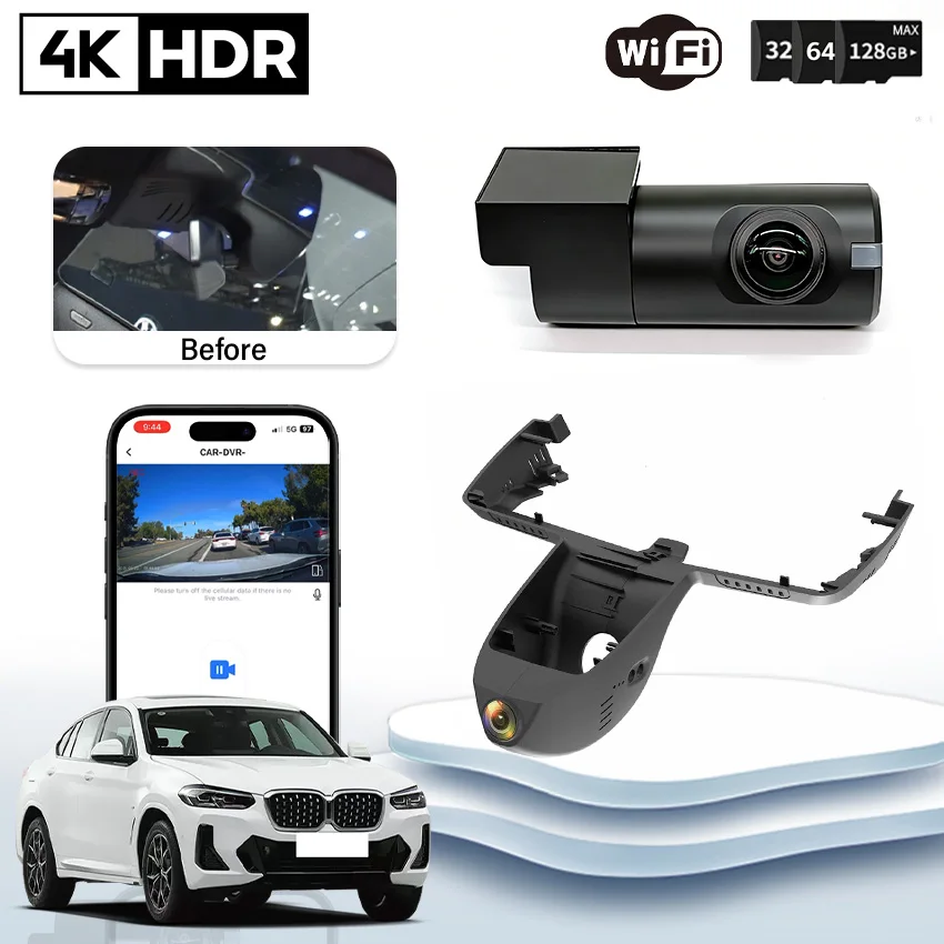 

Видеорегистратор 4K 2160P UHD с функцией ночного видения, Plug and Play, для BMW X4 G02 F98 X6 G06 M F96 2018-2024, с циклической записью