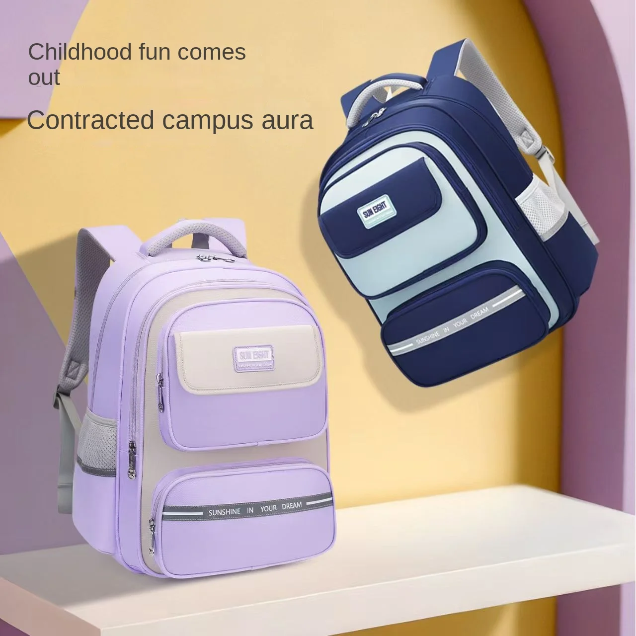 Sun Eight Orthopedic School Bag Grade 3-6 Primary Student Shoulder Backpack Large Capacity Light Water Proof Kids Gifts Mochilas
