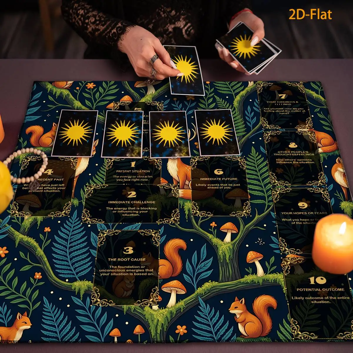 1pc Forest Squirrel Fox Tarot Tablecloth 10 Position Velvet Mat Wearproof Altar Cloth For Gathering Tarot Divination Game Decor