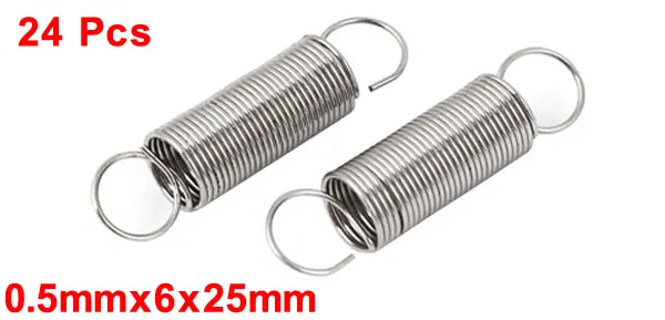 24pcs Stainless Steel Dual Hook Small Tension Spring Hardware Accessories 0.5mm Wire Dia 6mm OD 25mm Length