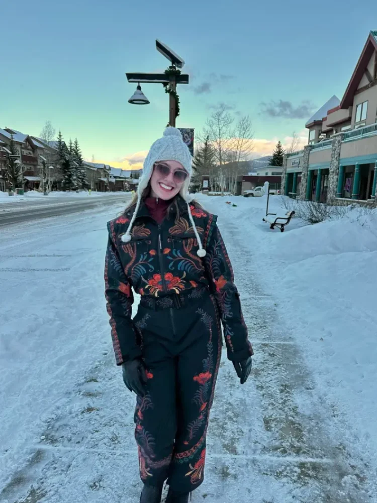 Women Floral Print One Piece Ski Suit Hooded Padded Snow Jumpsuit Windproof Warm Winter Outdoor Ladies Snowboard Ski Outfit