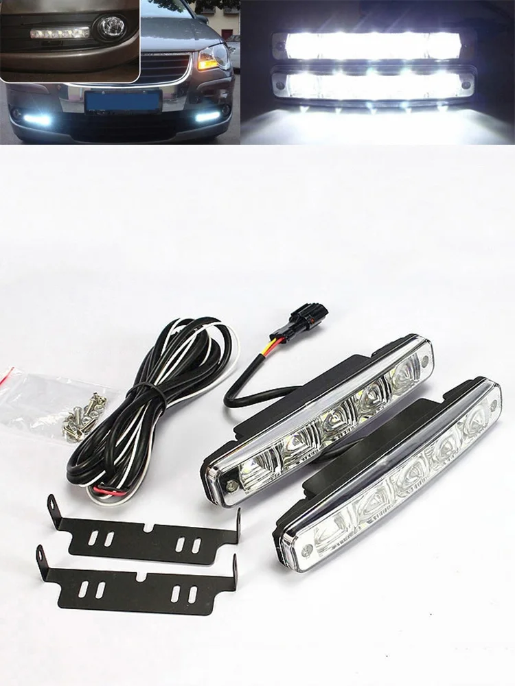 1 Pair Bright 15W 5 LED Light Strip Car DRL Daytime Running Light Driving Safety Front Fog Lamp Universal Vehicle Accessory Kit