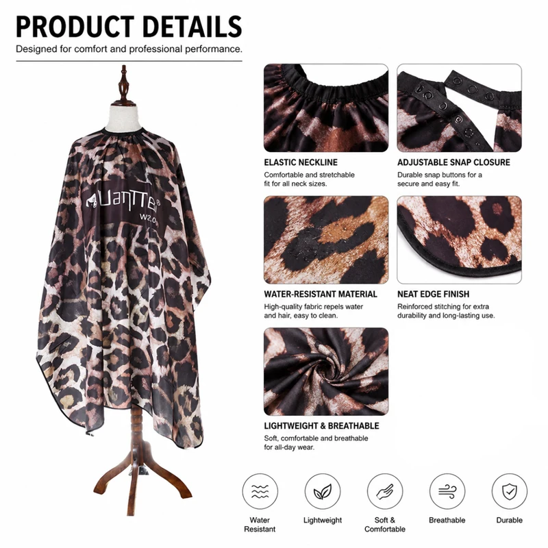 Leopard Print Barber Cape Waterproof Non‑Sticky Hair Cutting Cape Professional Salon Hairdressing Apron for Hair Dye Styling