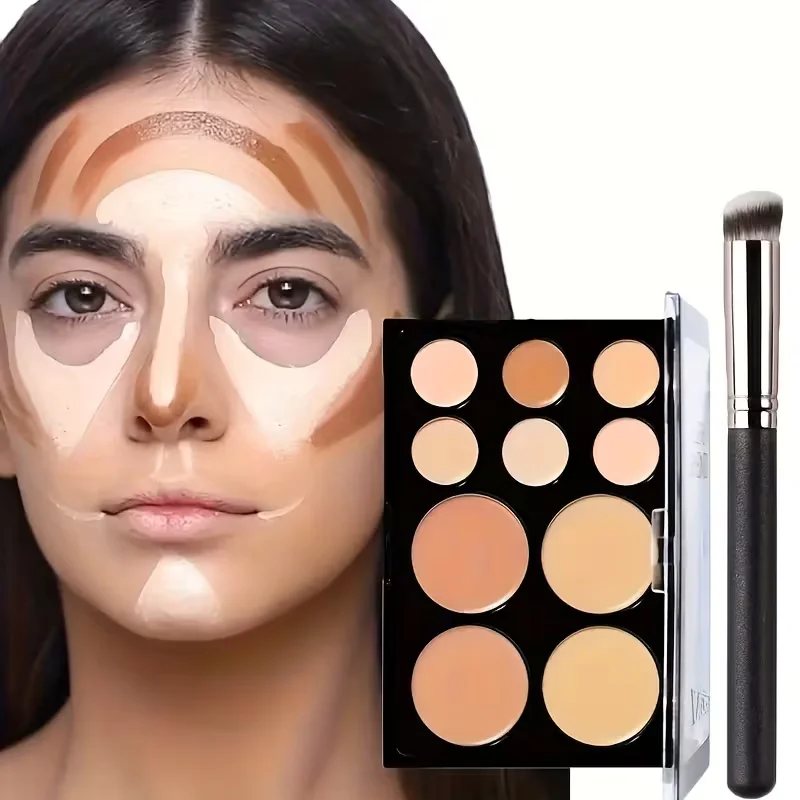 2pcs Concealer Palette with Brush Set, Y Texture, High-Coverage Concealer Face Contour Palette Set Waterproof And Long-lasting