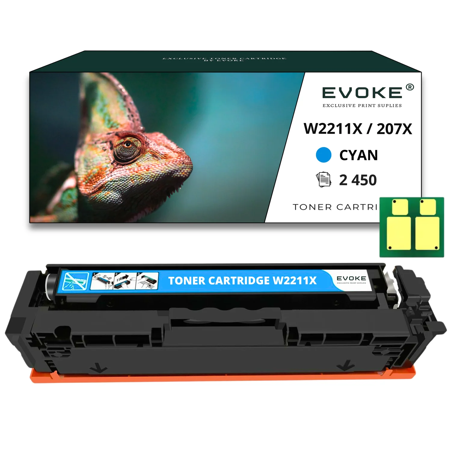 Evoke Compatibele Toner voor HP W2211X 207X Cyaan met Chip 2450 Pagina's Colorlaserjetpro M255Dw M255Nw Mfp M283Fdn M283Fdw