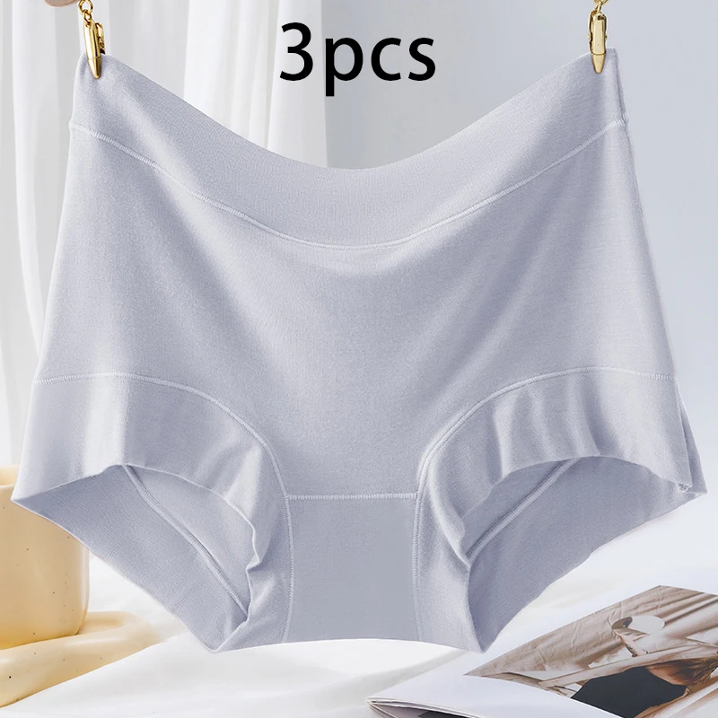 3pcs Modal Women Panties Lady Plus Size Underwear Large Size High Waist Briefs Breathable Solid Color Female Lingerie