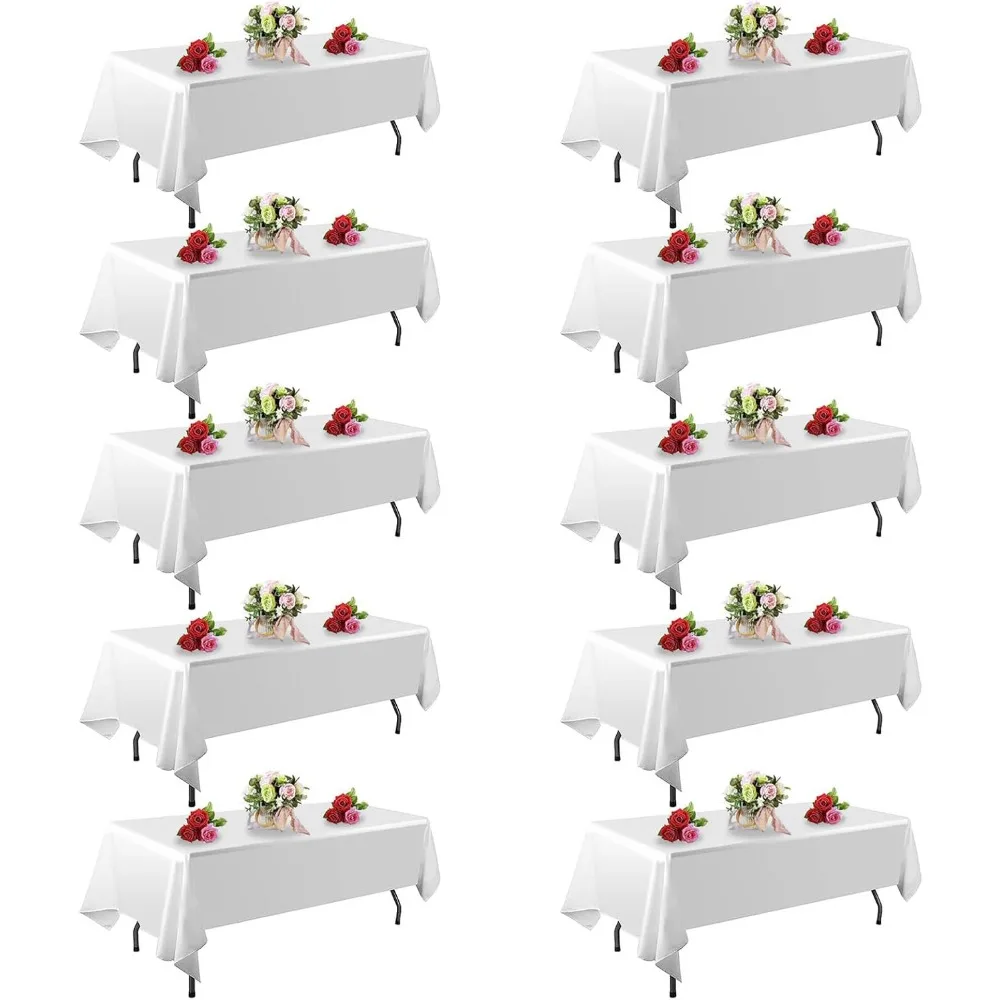 

White Rectangle Tablecloths Set of 10, 60x102 Inches, for 6ft Tables, Stain and Wrinkle Resistant Polyester Material