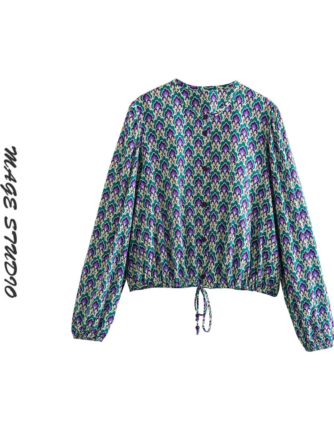 

Retro Floral Print Women's irt ort Sve Long Sve round Ne Ethnic Sle Top Sun Protection Light Weight Straight Cut