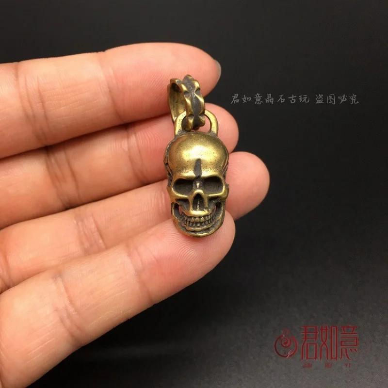 

Brass Small Skull Pendant Solid Copper Mini Skull Devil Pendant Copper Keychain Small Copper Piece