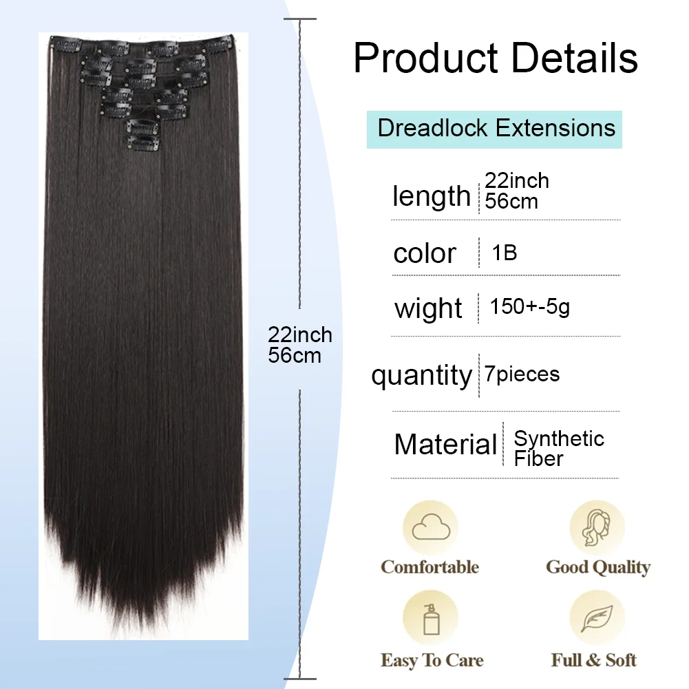 22Inch Long Straight Clip in Hair Extension  Hairstyle 16 Clips 7Pcs/Set   Synthetic  Black Brown Hairpieces  For Wom