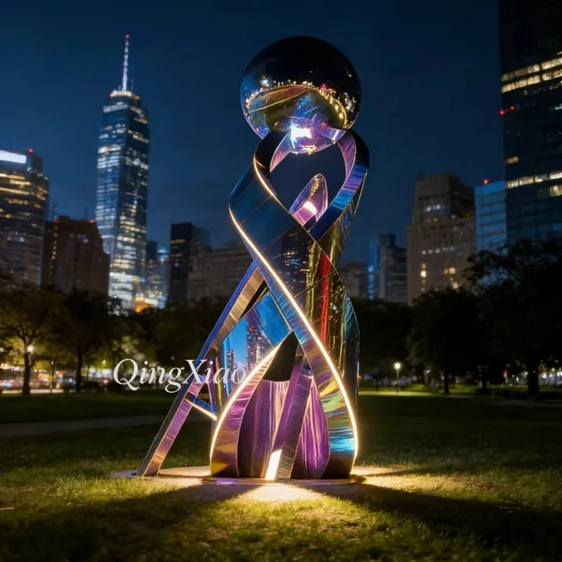 Custom Mirror Polished Twisted Ribbon Ring Stainless Steel Sculpture Large Outdoor Landscape Ornament For Urban Garden