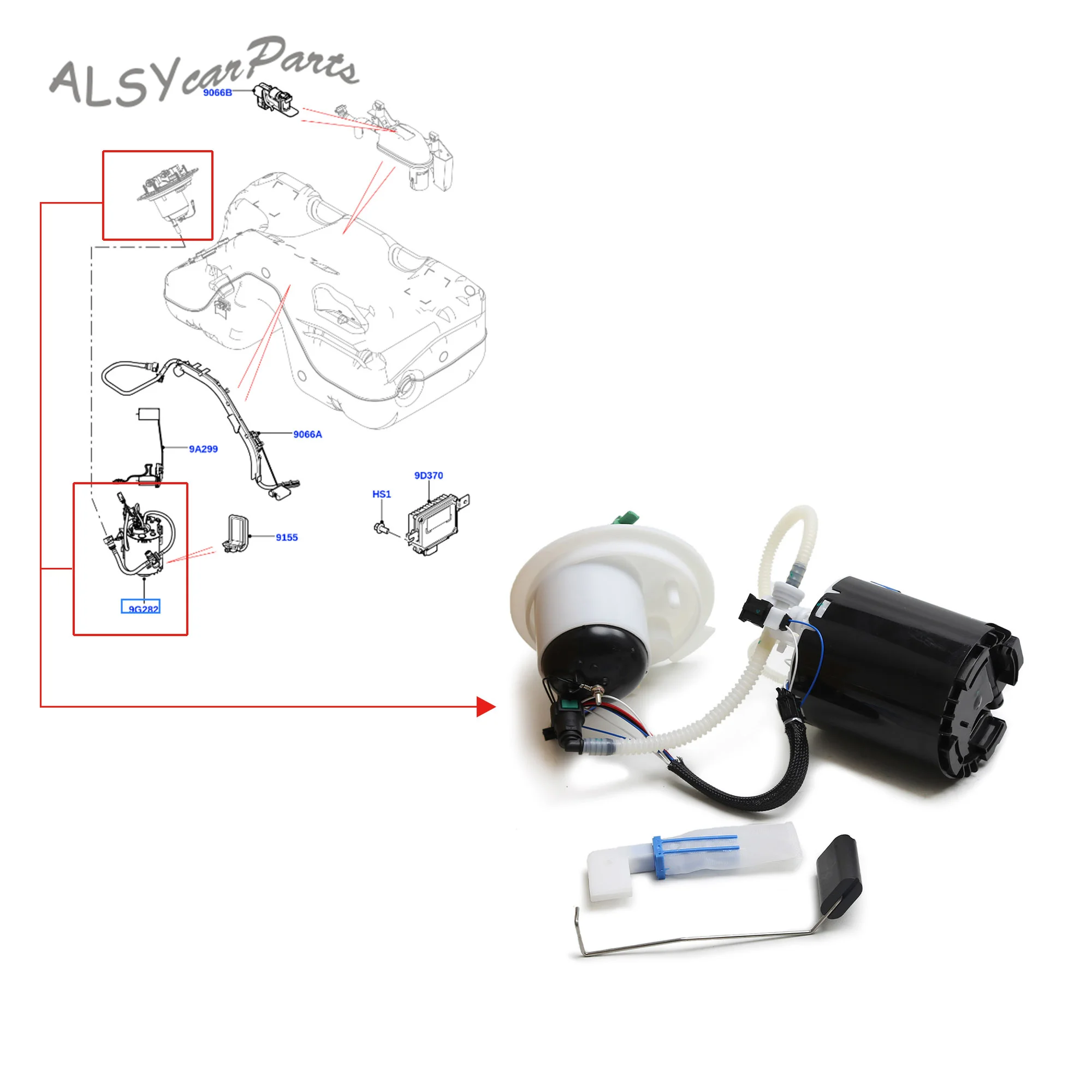 2.0T Engine Fuel Pump Assembly with Filter CJ329A407AB for Range Rover Evoque 2011-2019 LR026192