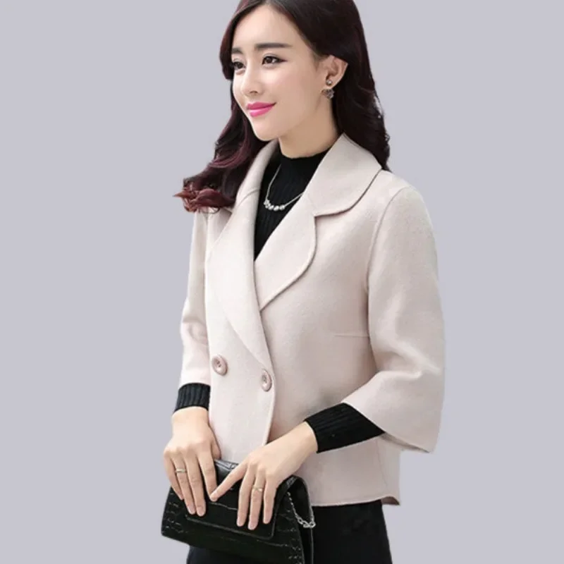 

New In Blazer Wool Blend Coat for Women Half Short Novelty Cheap Long Sleeve Mixtures Jacket Woman Hot High Quality Trendy Coats