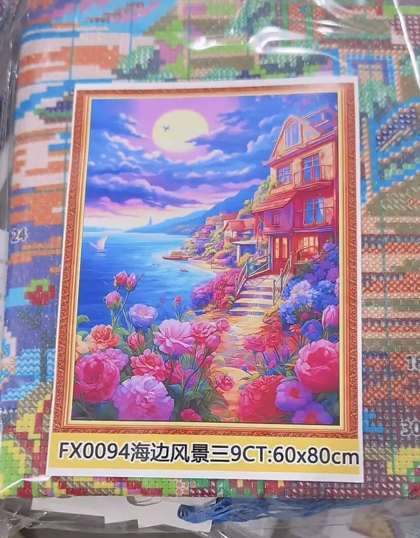 

9ct 60x80cm Seaside Scenery Embroidery DIY Chinese Style Printed Kits Cross Stitch Needlework Set Home Decor Crafts New