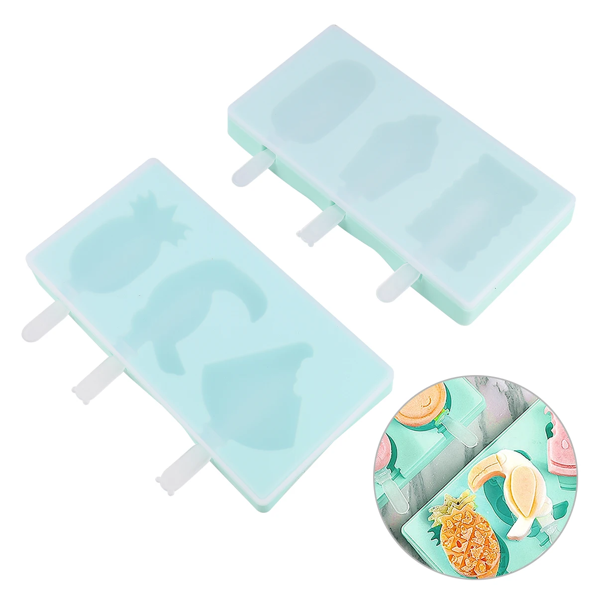 

2 Pcs Silicone Ice Cream Mold Lolly Maker Stick Popsicles Molds Silica Gel