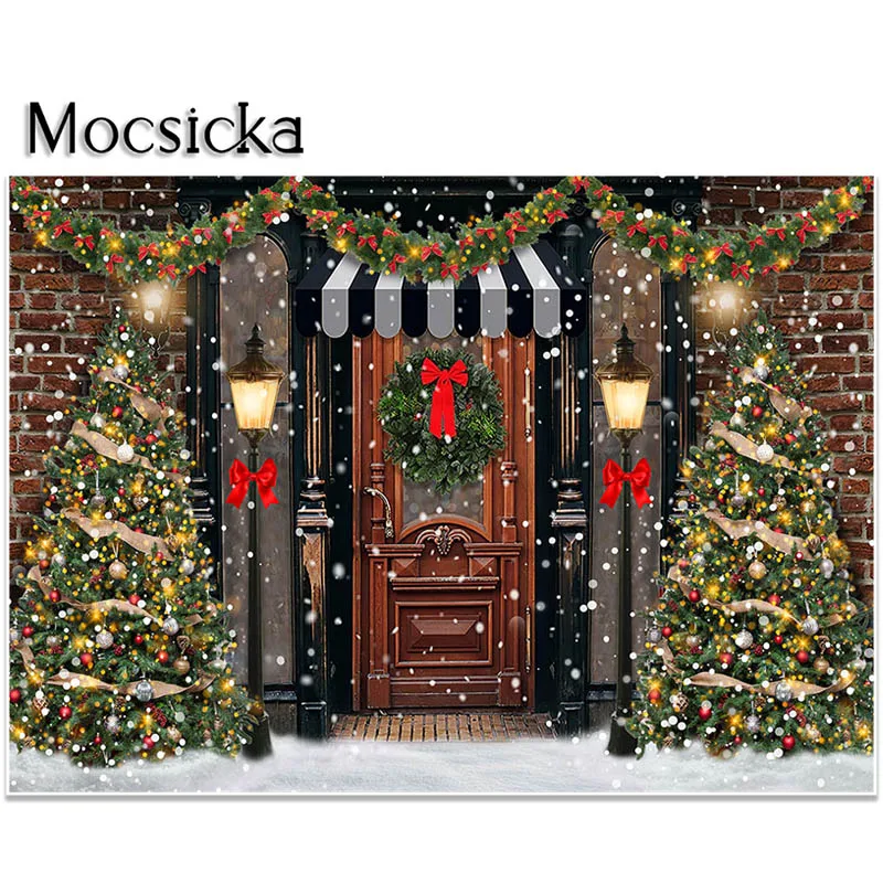 Mocsicka Christmas Photography Background for Portrait Kids Glitter Snow Doorway View Backdrop Photo Studio Decors Props Banners