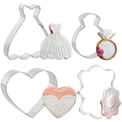 Wedding Dress Cookie Cutter Bride Ring Fondant Biscuit Cake Mould For Wedding Birthday Party Decor Baking Tools Valentines Gifts