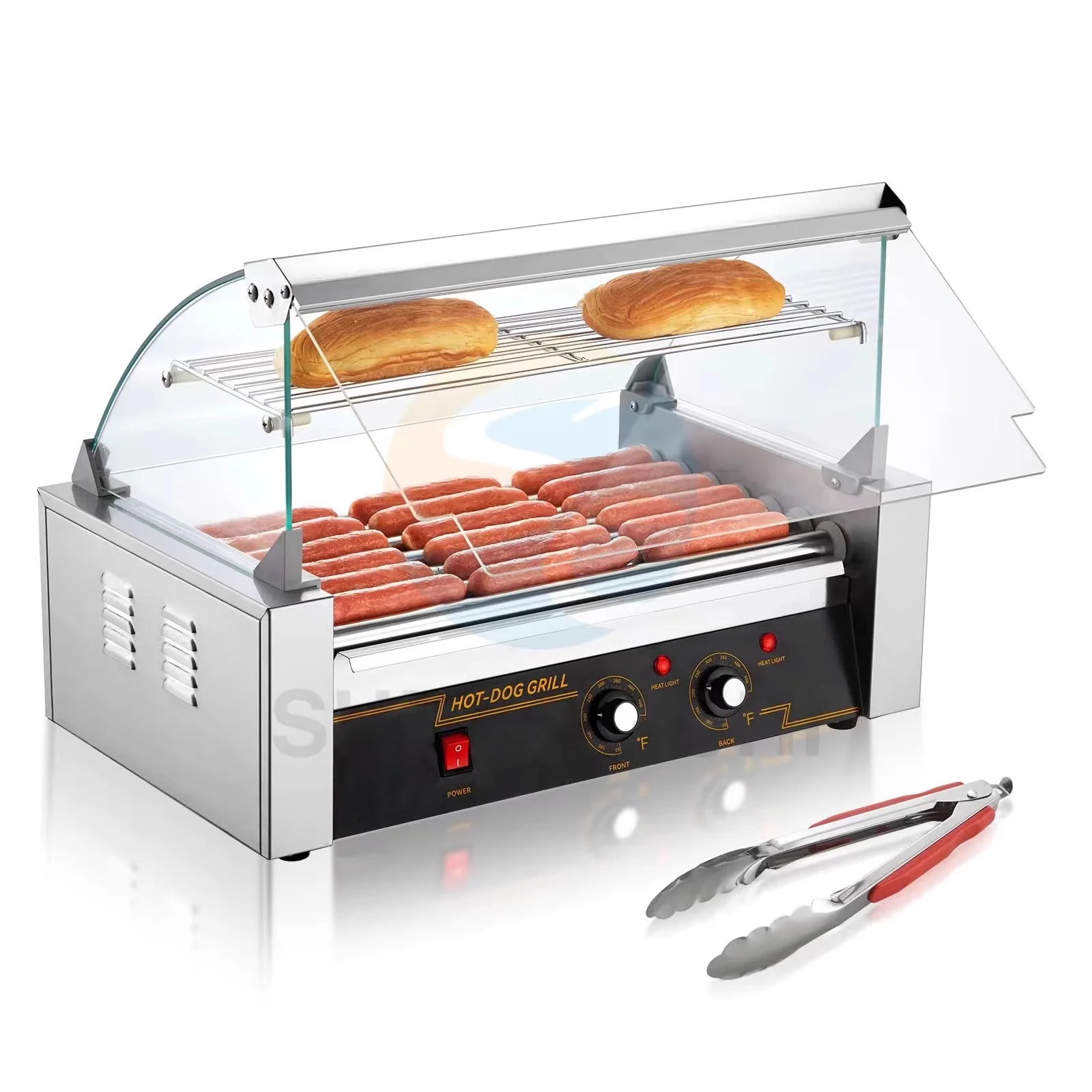 750W Multifunction Electric Sausage Machine, 5-7 Rollers Hot Dog Roller Equipped with Glass Hood & Acrylic Door