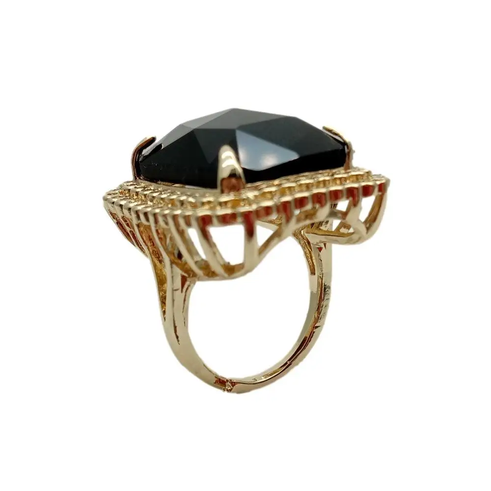 YYGEM 23x27mm Black Onyx Rectangle Cz Pave Ring Gold Plated Adjustable Ring Fashion Party Jewelry - view 6