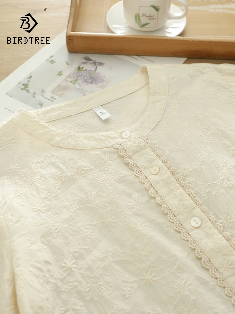 

Новая женская хлопковая рубашка с длинным рукавом Весна 2026, с вышивкой и кружевными вставками, в стиле Mori Girl, французская повседневная свободная блузка T61883CC