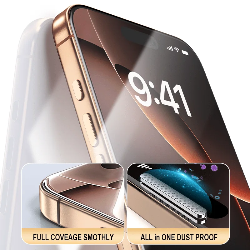 2PCS ฝุ่นฟรีติดตั้งกล่องสําหรับ IPhone16 HD กระจกนิรภัย film15 14 13 12 Plus ProMax X XS XsMax XR Anti Peeping ฟิล์ม