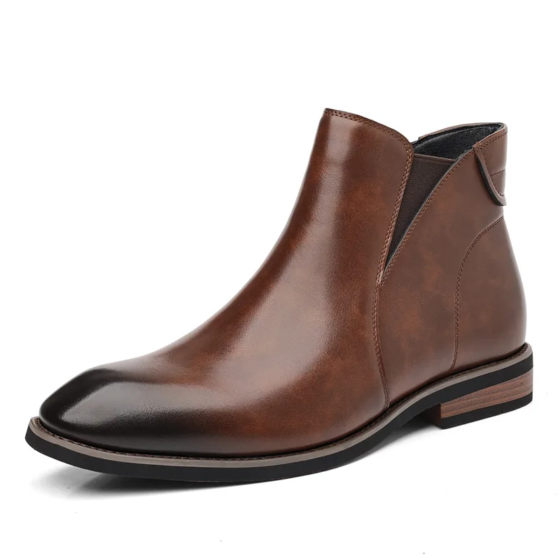

Autumn Winter New Chelsea Boots for Men Fashion Casual Big Size Zipper Cow Leather Boots Male Solid Color Designer Shoes Man