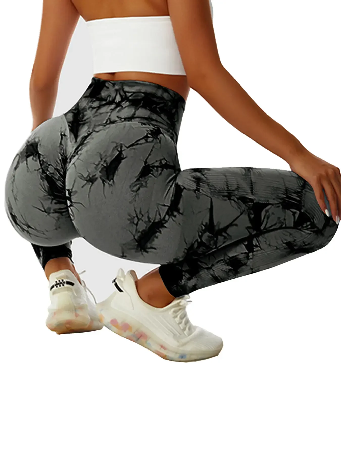 High waisted, buttocks lifted, belly contracted, tie dyed, randomly printed, gym yoga leggings, women\'s sportswear