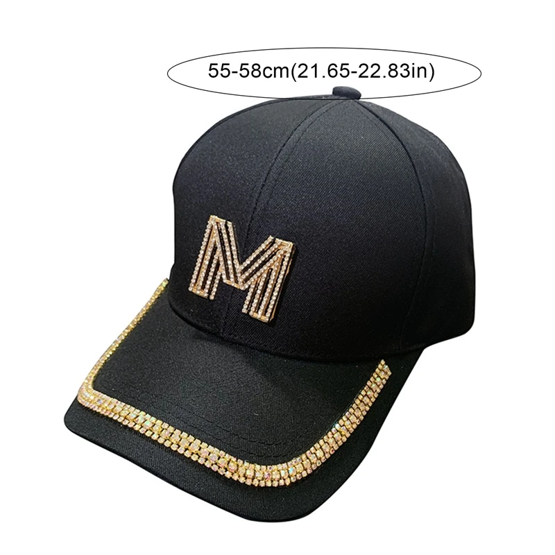 Women Baseball Caps Gold Rhinestones Shining M or D Causal Black White Fashion Cotton Snapback Hat Hiphop şapka Caps for Girls