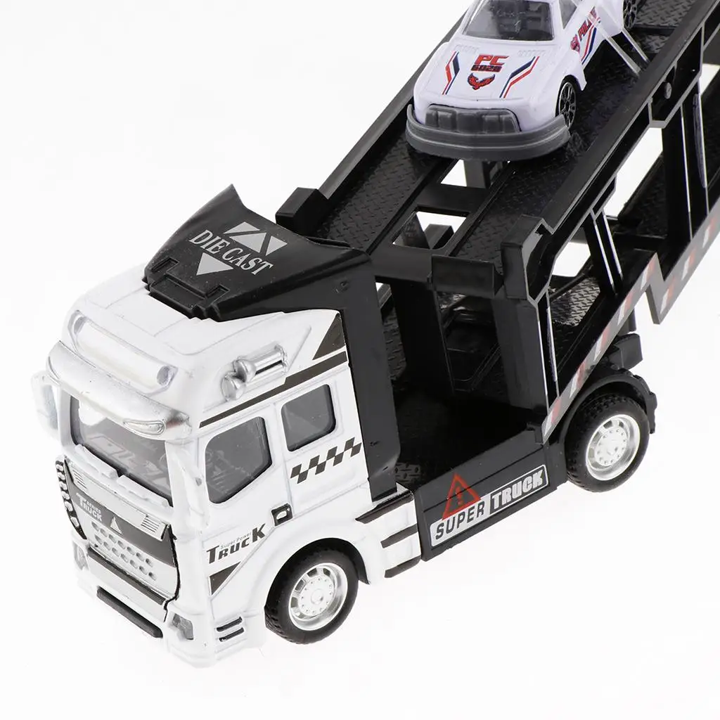 Friction Powered Truck Toy with Two Level Carrier and Miniature Cars for Kids Toddler Boys Vehicle Play