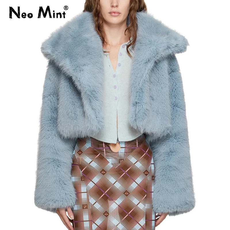 

Luxury Famous Brand Fashion Fluffy Cropped Fox Fur Jacket Women Winter 2024 New Faux Fur Coats Street Style Girls Short Jackets