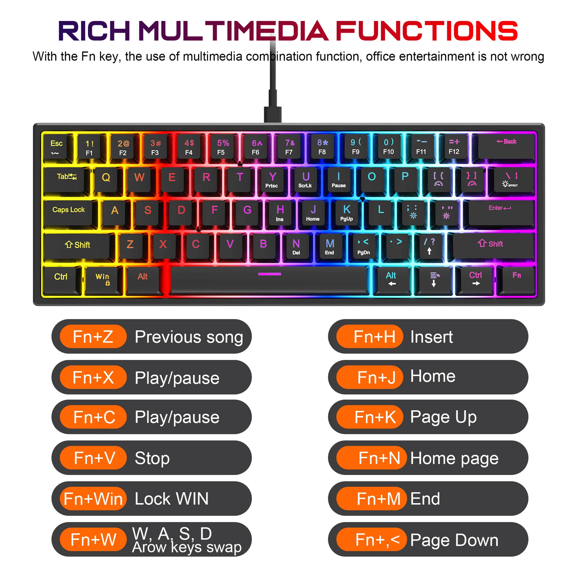 K61 Mechanical Keyboard Mini Wired Keyboard RGB Backlit Mini Keyboard Ergonomic Portable Gaming Keyboard Keycap PC Accessories